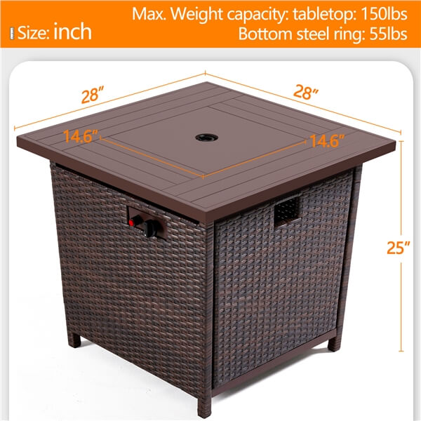 28” Wicker Fire Pit Table