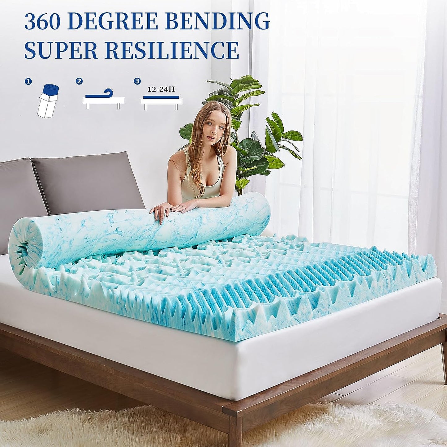 3 Inch Queen Mattress Topper 7-Zone Memory Foam - Cooling Gel Infused