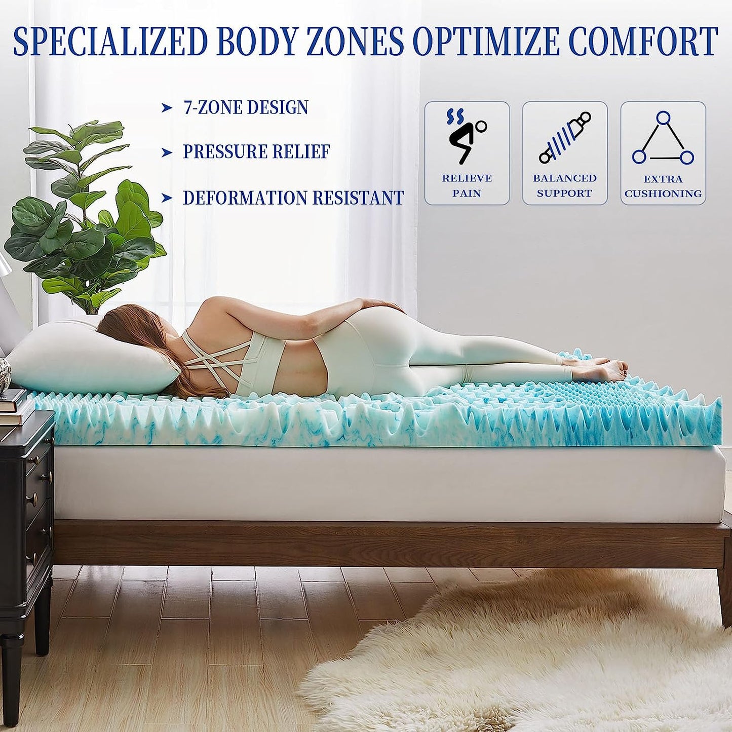 3 Inch Queen Mattress Topper 7-Zone Memory Foam - Cooling Gel Infused