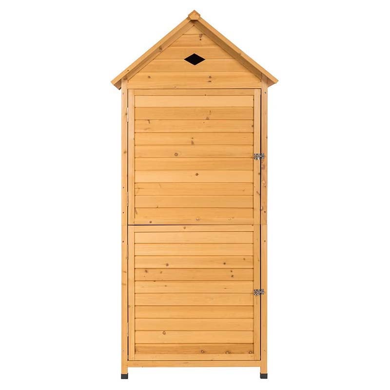 70" Wood Outdoor Storage Shed Lockable Garden Tools Storage Cabinet with 5 Shelves, Galvanized Sheet Roof