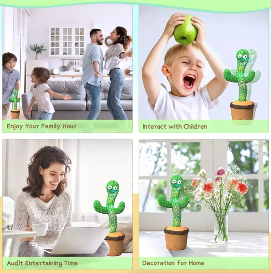 Kids Talking & Dancing Cactus Toy – Interactive Singing Plush with LED & Music