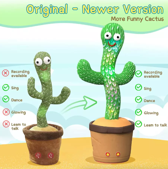 Kids Talking & Dancing Cactus Toy – Interactive Singing Plush with LED & Music