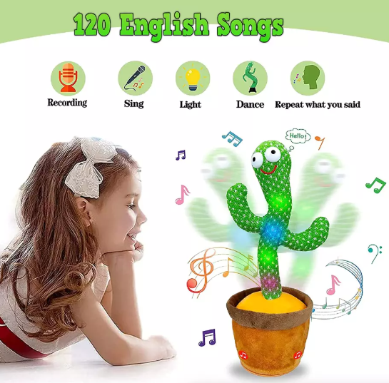 Kids Talking & Dancing Cactus Toy – Interactive Singing Plush with LED & Music