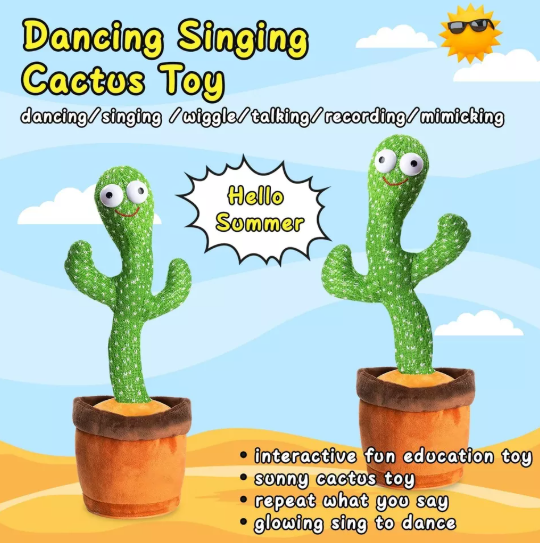 Kids Talking & Dancing Cactus Toy – Interactive Singing Plush with LED & Music