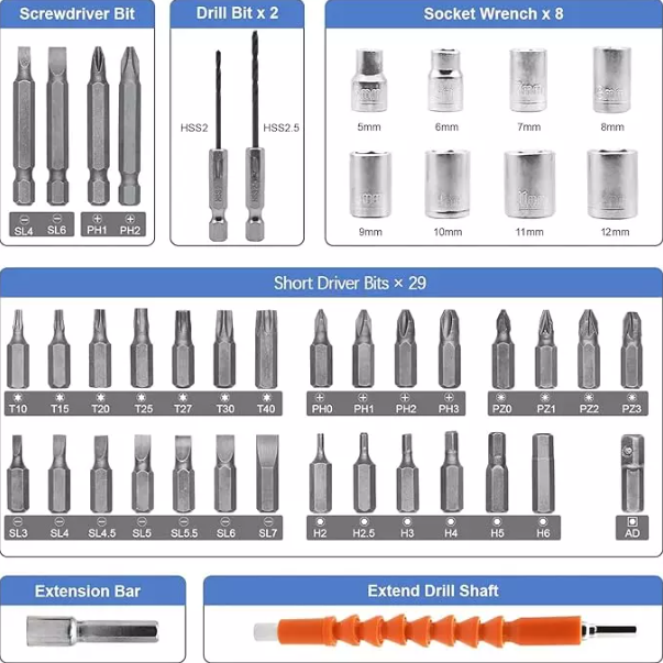 Electrical Cordless Rechargeable Power Screwdriver Set