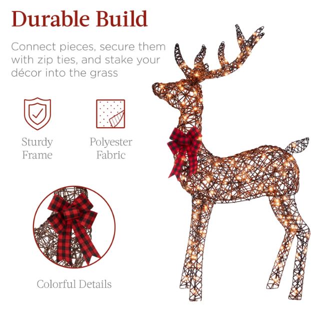 3-Piece Lighted Rattan Deer Family Outdoor Decor Set w/ 360 Lights