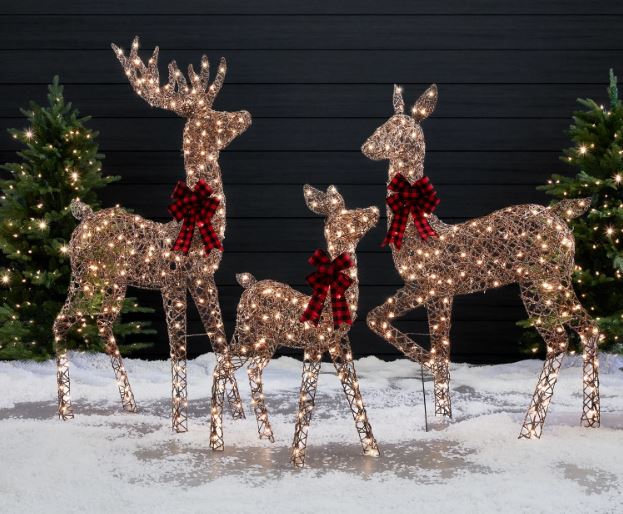 3-Piece Lighted Rattan Deer Family Outdoor Decor Set w/ 360 Lights