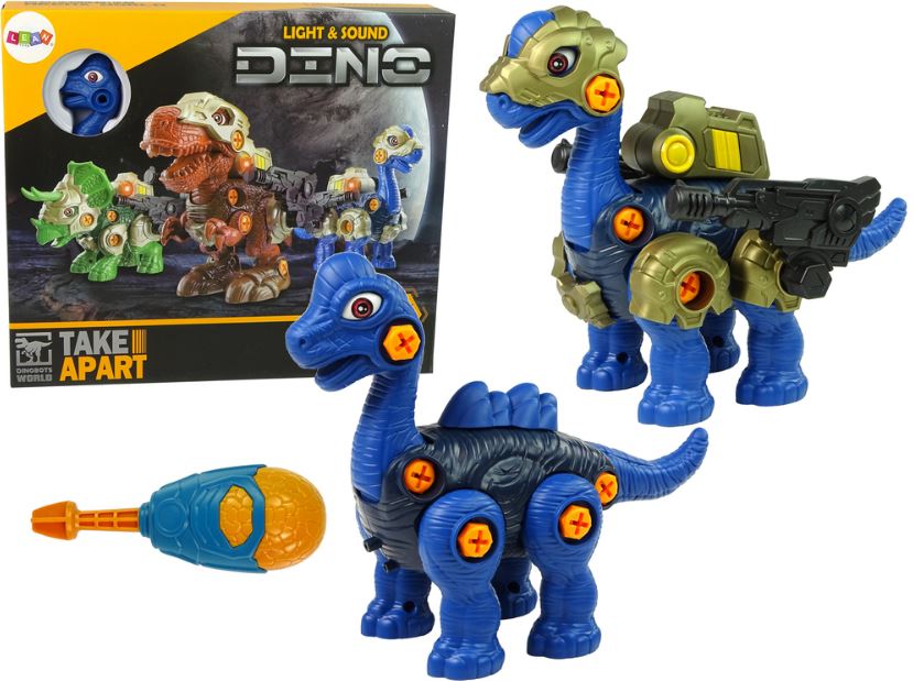 86-Piece Pack of 3 Toy Dinosaurs, STEM Set w/ Lights & Sounds, Movable Parts