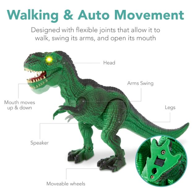 Kids Remote Control Dinosaur T-Rex w/ Light-Up LED Eyes, Roaring Sounds