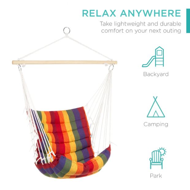 Padded Indoor/Outdoor Cotton Hammock Chair w/ 40in Spreader Bar