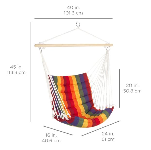 Padded Indoor/Outdoor Cotton Hammock Chair w/ 40in Spreader Bar