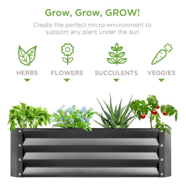 Outdoor Metal Raised Garden Bed for Vegetables, Flowers, Herbs