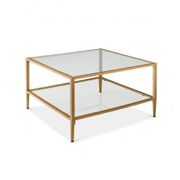 2-Tier Large Square Coffee Table Living Room Accent w/ Glass Top - 32"