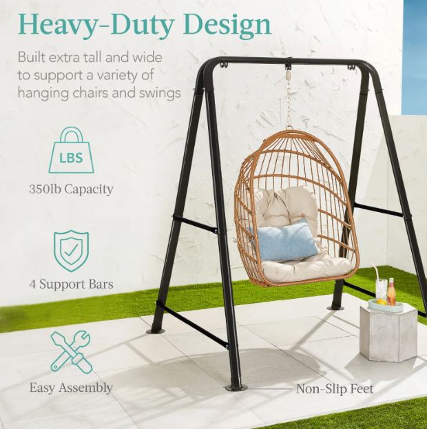 Heavy Duty Hammock Chair Stand w/ Hanging Hardware, 47in Chain - 75in