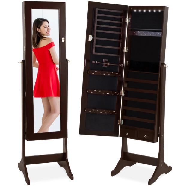 6-Tier Standing Jewelry Mirror Armoire w/ LED Lights