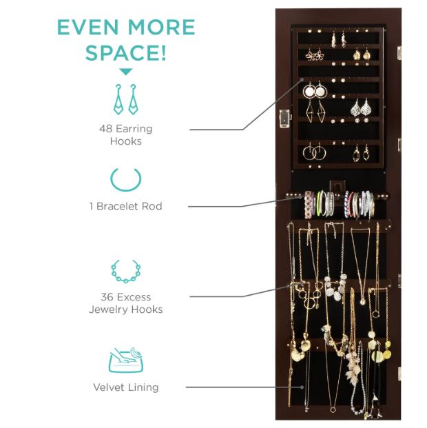 6-Tier Standing Jewelry Mirror Armoire w/ LED Lights