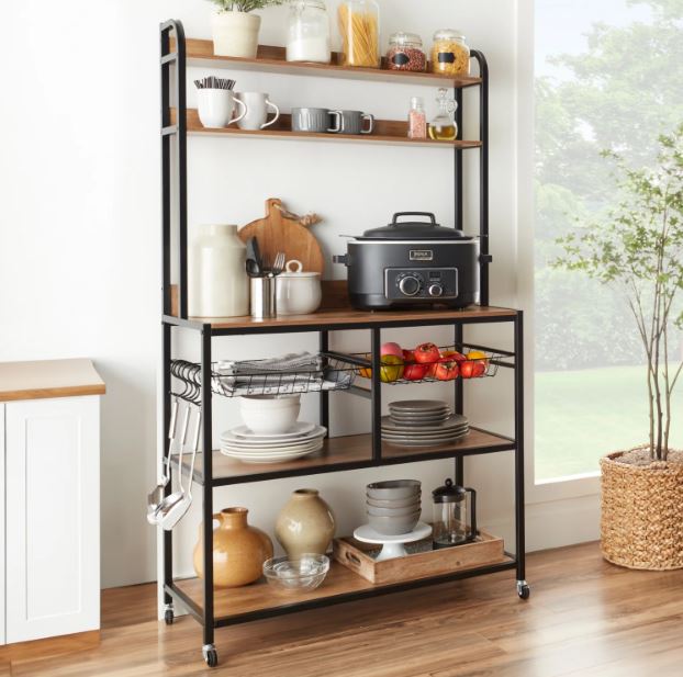 Counter-Height Baker's Rack w/ Locking Wheels, Adjustable Feet - 67in