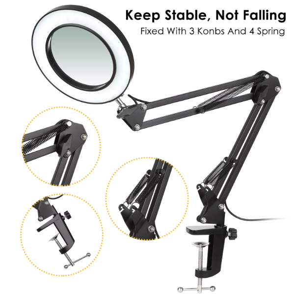 8X Magnifying Glass Clip-On Desk Light for Reading and Crafting