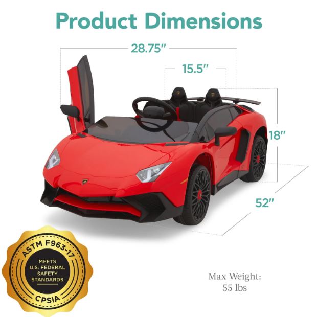 12V Kids Ride On Lamborghini Aventador SV Sports Car Toy w/ Parent Control