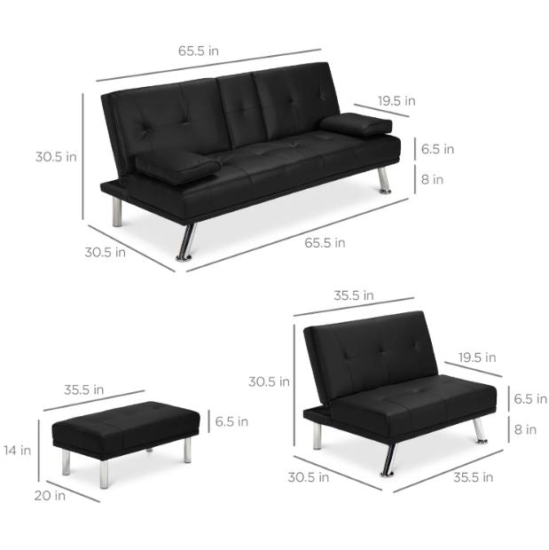 3-Piece Modular Modern Furniture Set w/ Double & Single Futons, Footstool