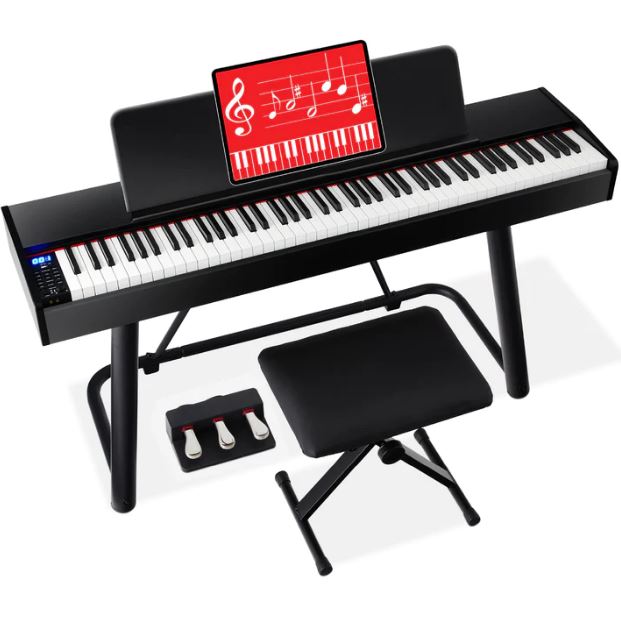 88-Key Weighted Full Size Digital Piano Set w/ U-Stand, 3 Sustain Pedal Unit