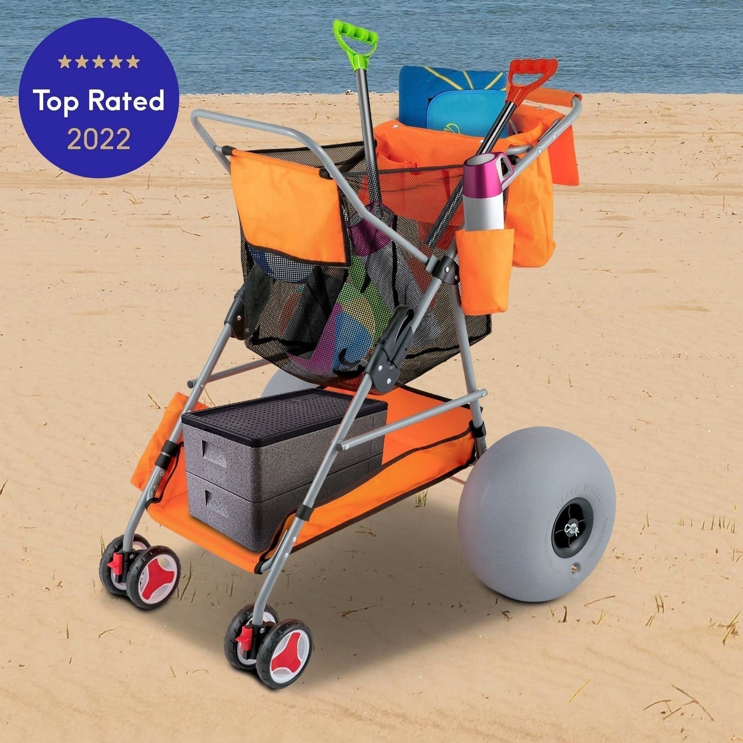 Premium 350LBS Beach Wonder Wheeler Cart W/ All-Terrain Balloon Wheels