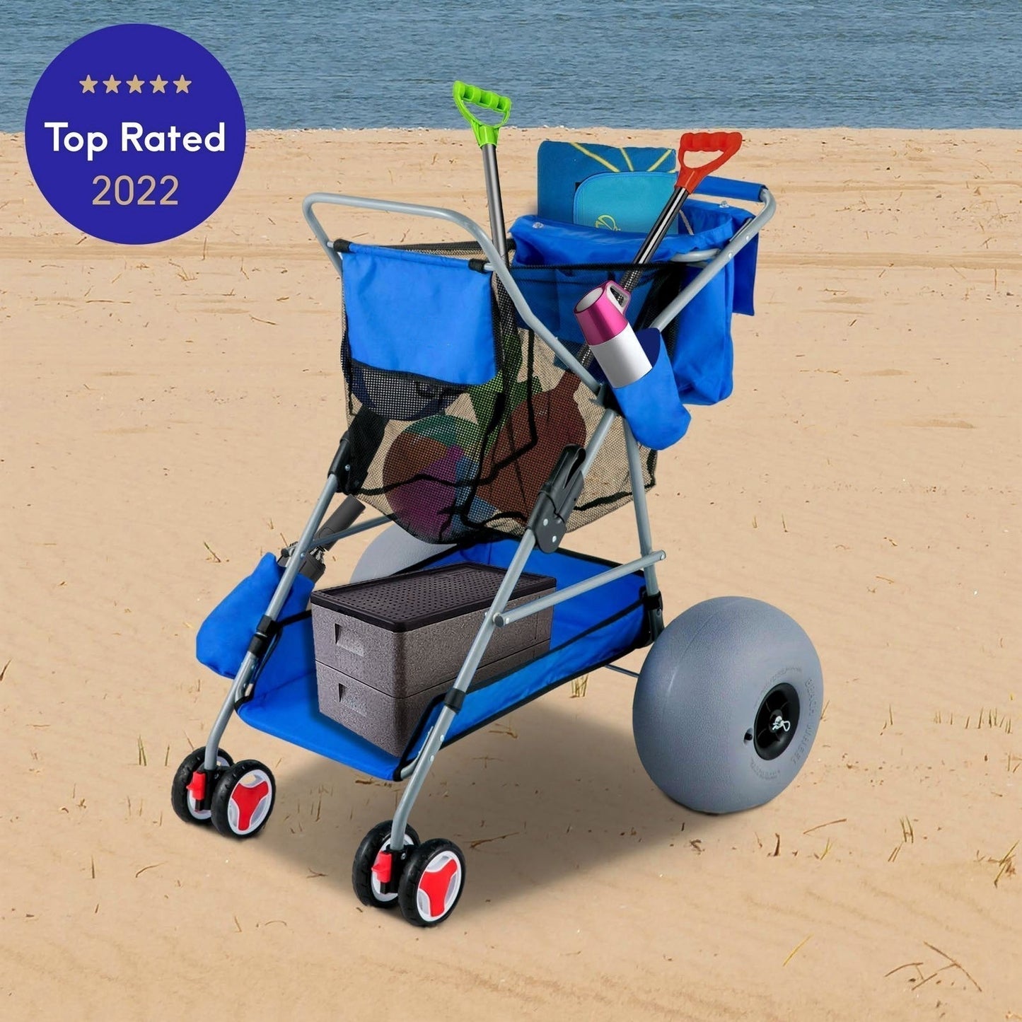 Premium 350LBS Beach Wonder Wheeler Cart W/ All-Terrain Balloon Wheels