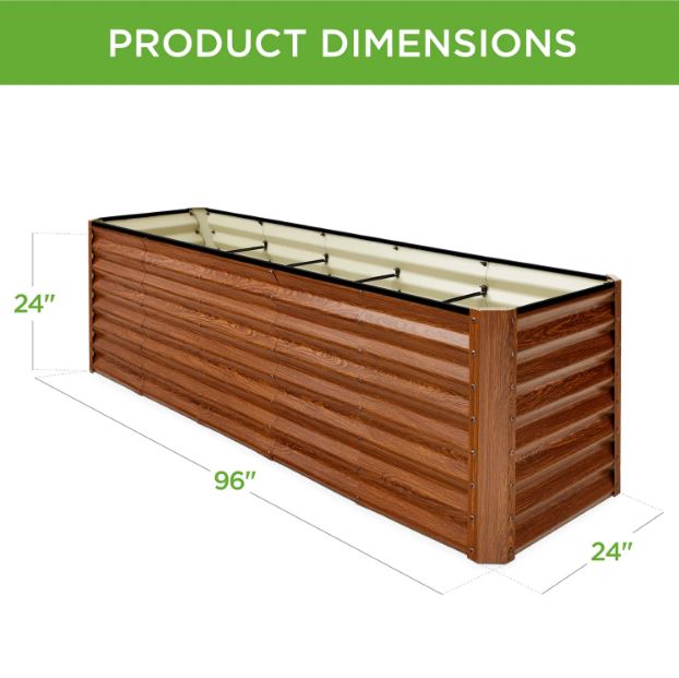 Outdoor Metal Raised Garden Bed for Vegetables, Flowers, Herbs - 8x2x2ft