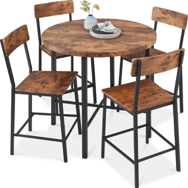 5-Piece Modern Round Counter Height Dining Set w/ 4 Chairs