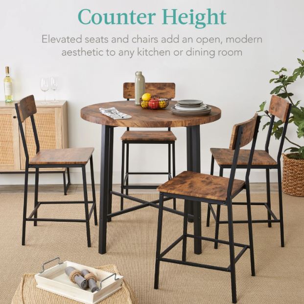 5-Piece Modern Round Counter Height Dining Set w/ 4 Chairs