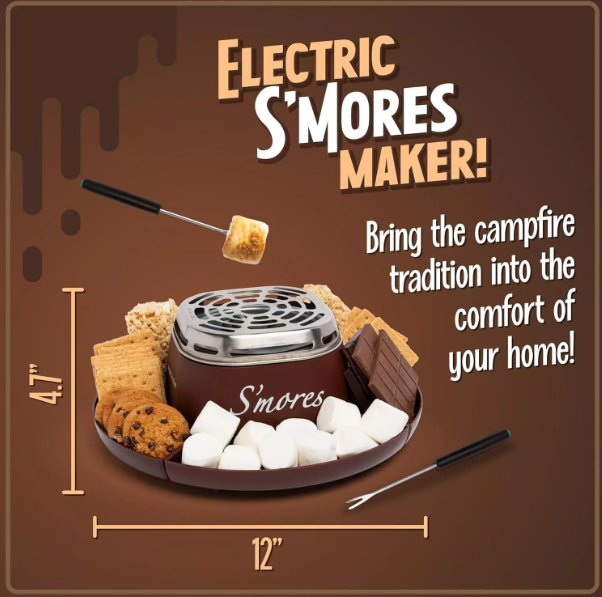 Tabletop Indoor Electric S'mores Maker with Marshmallow Roasting Sticks