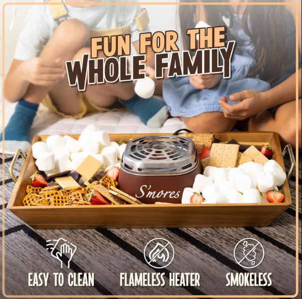 Tabletop Indoor Electric S'mores Maker with Marshmallow Roasting Sticks