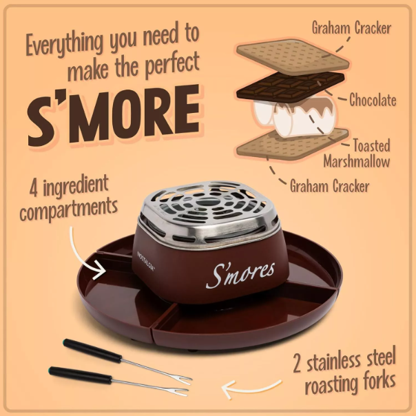 Tabletop Indoor Electric S'mores Maker with Marshmallow Roasting Sticks