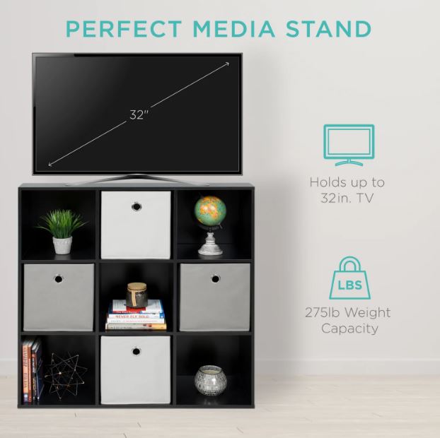 9-Cube Bookshelf Storage Display w/ 3 Removable Panels, Customizable Design