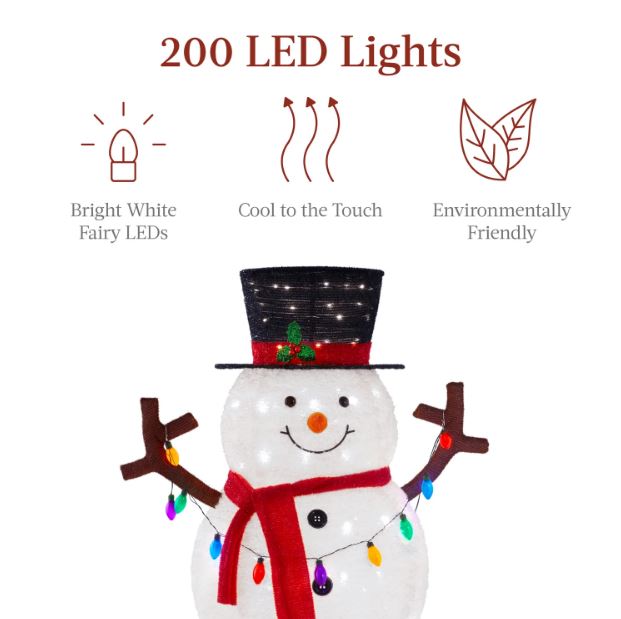 Lighted Pop-Up Snowman Outdoor Christmas Decoration w/ 200 LED Lights - 5ft