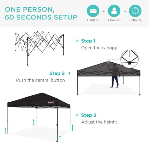 One-Person Setup Instant Pop Up Canopy w/ Wheeled Bag - 10x10ft