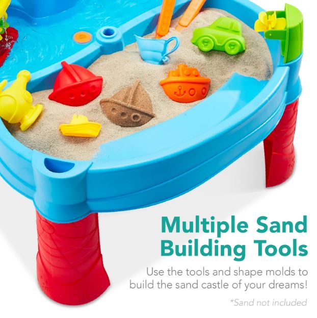 Kids Outdoor Sand & Water Table w/ 18 Accessories, Adjustable Umbrella